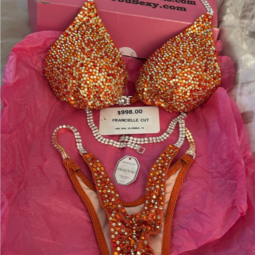 Swarovski Orange and Silver Rhinestone Bikini Set